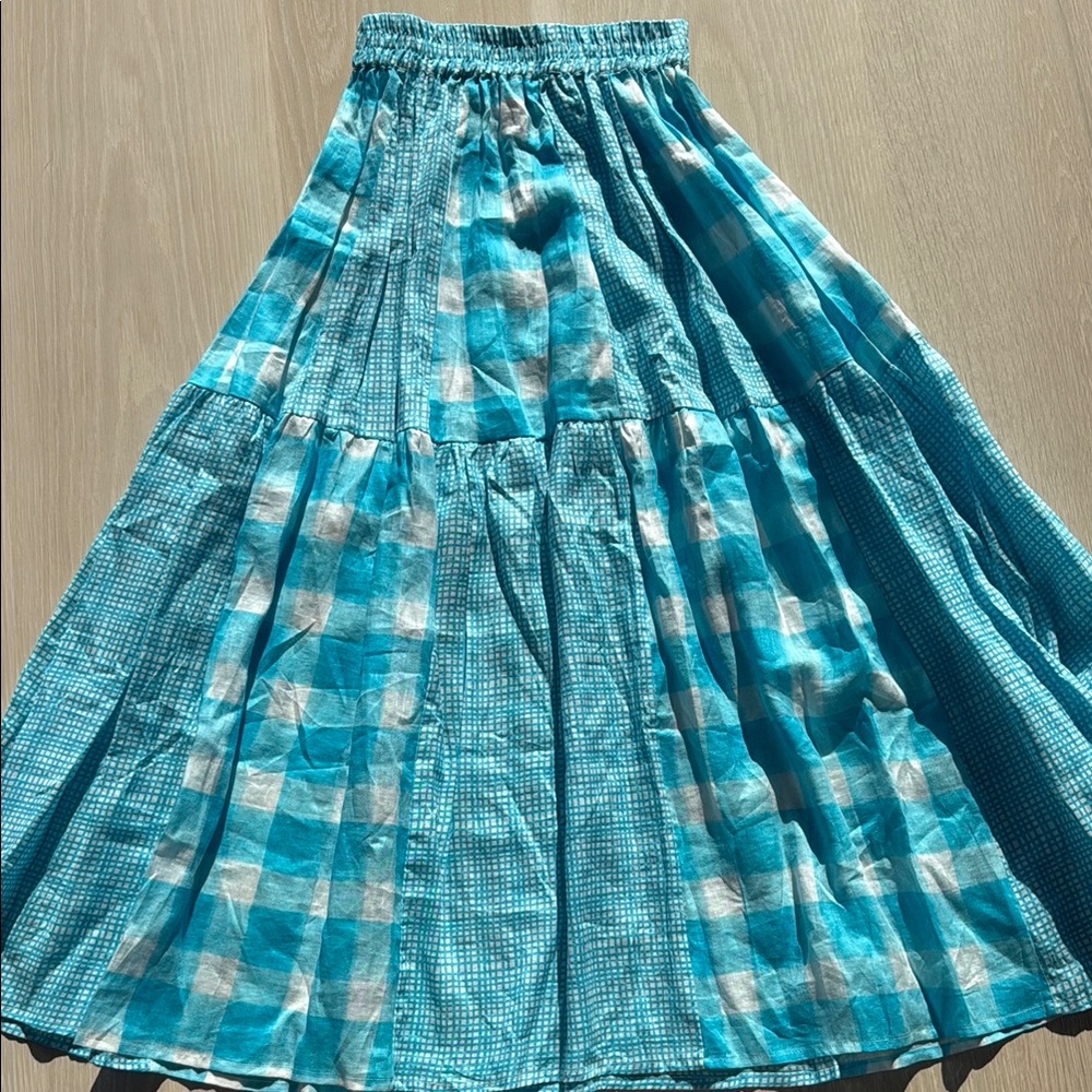 Solid & Striped Turquoise Checkered Maxi Skirt - image 5